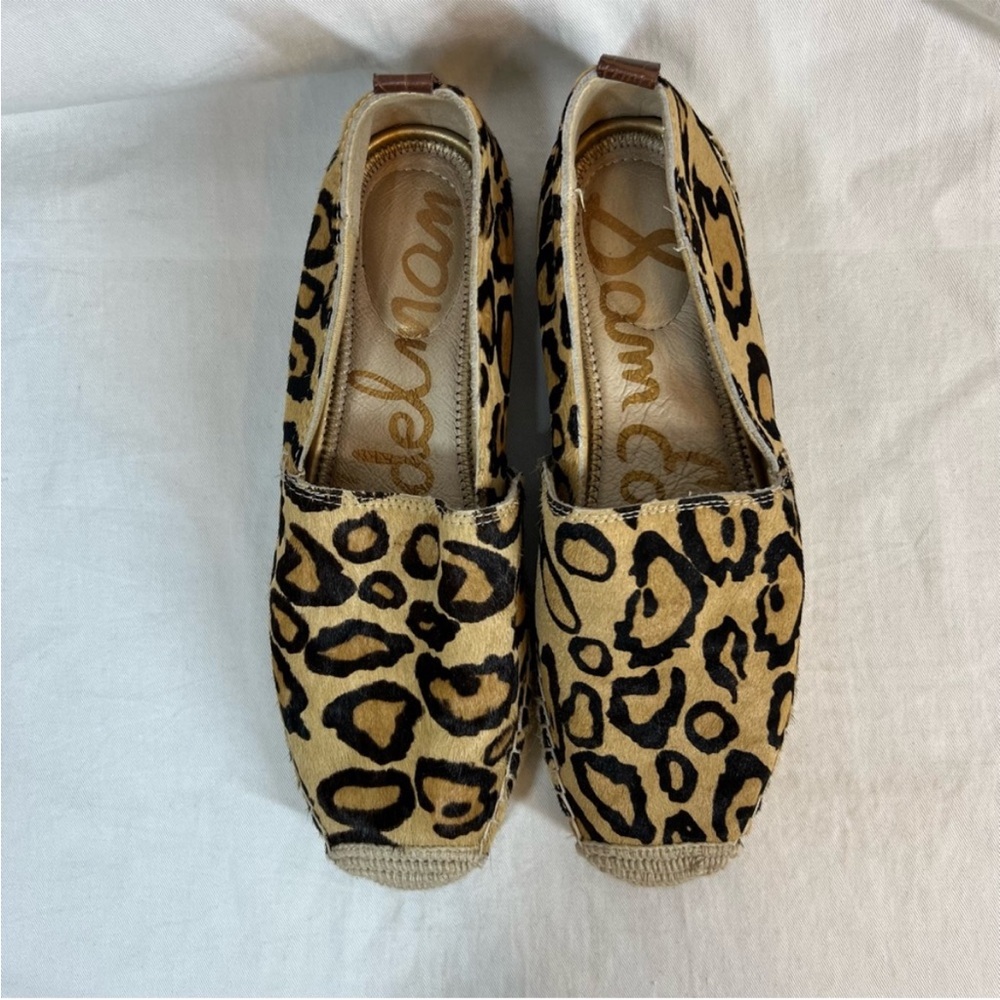 Sam Edelman calf hair leopard print jute sole espadrille slip ons